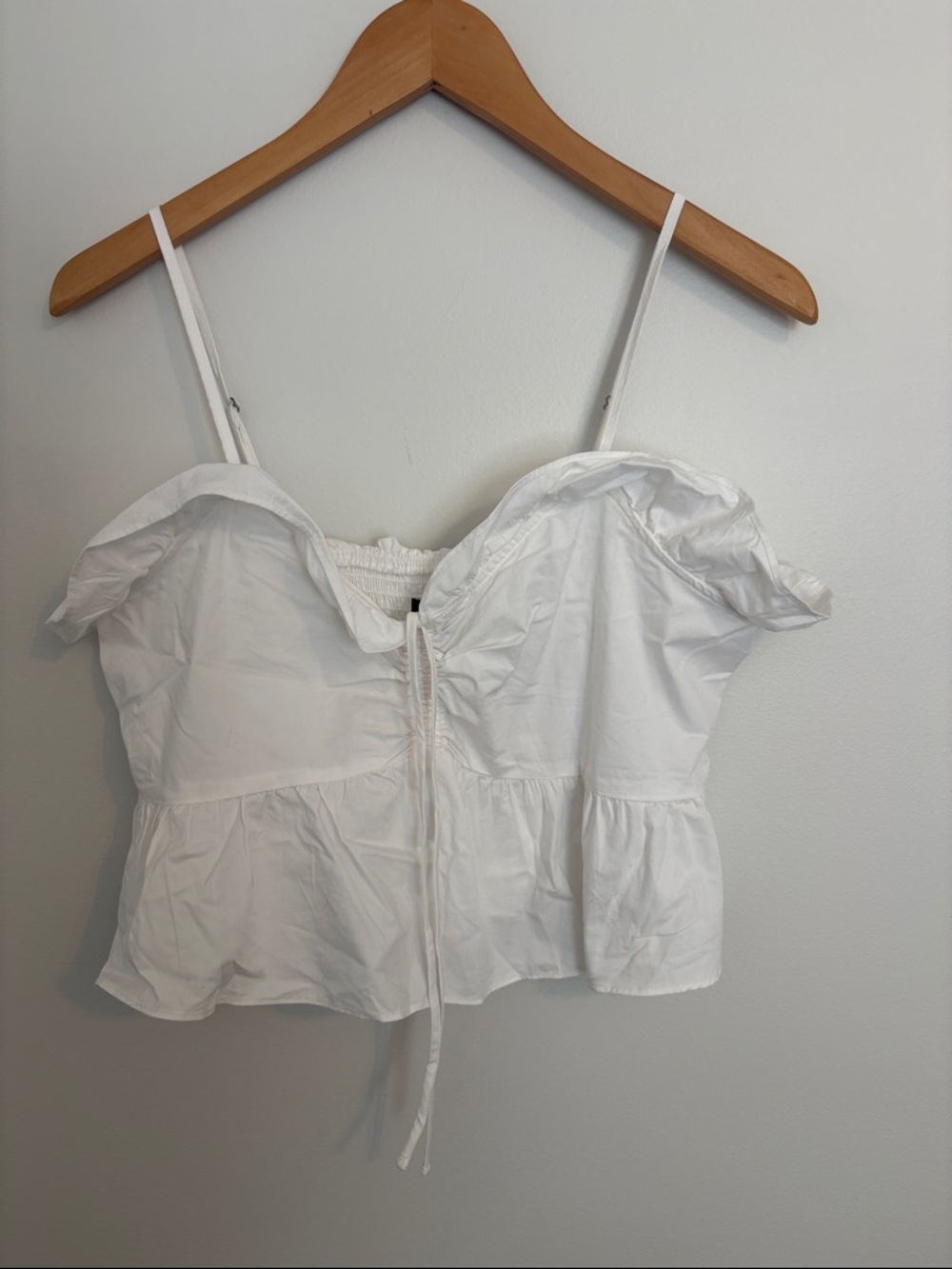 Express White Spaghetti Strap Tie-Front Peplum Top